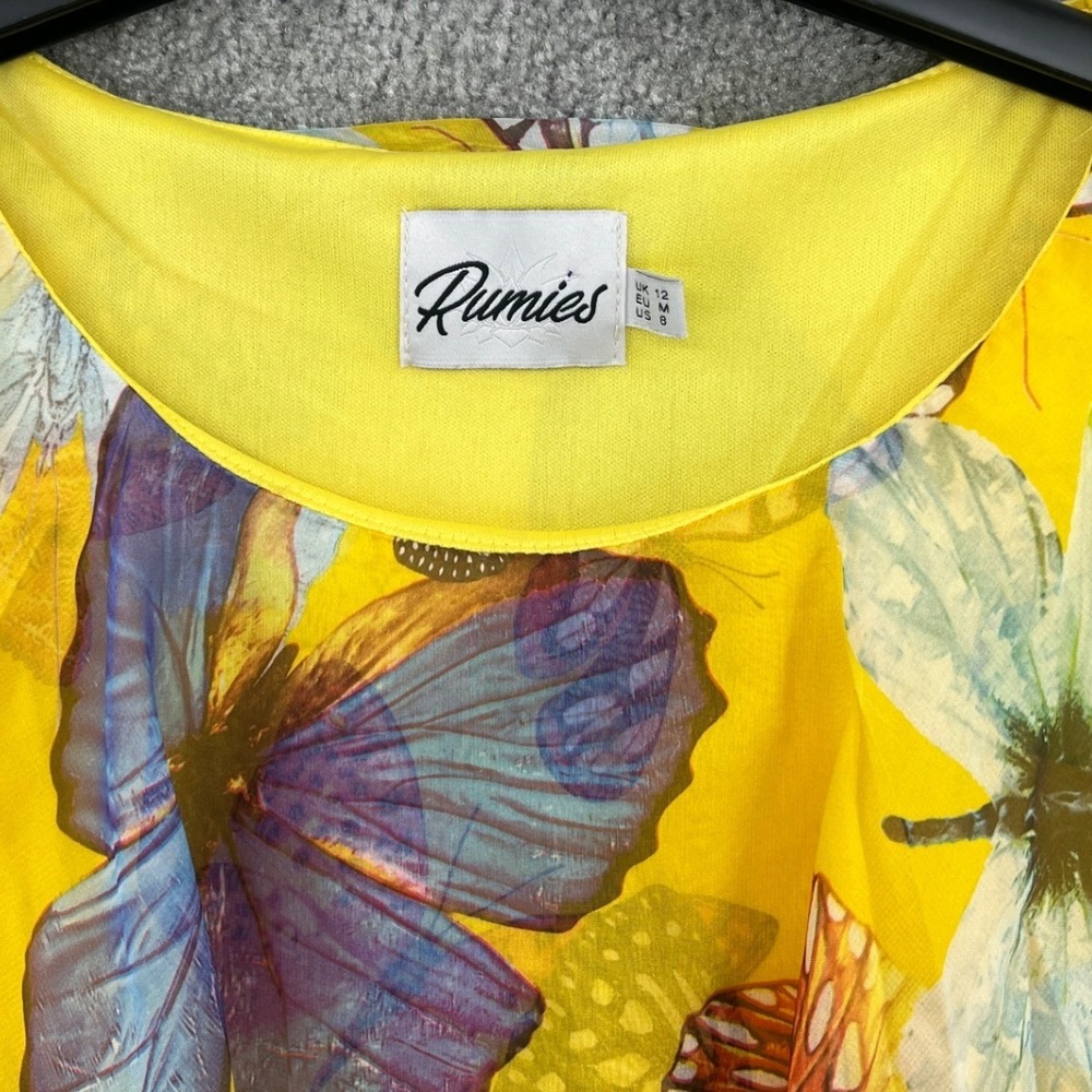 Rumies Bright Butterfly Fit & Flare Dress Size 8 Sheer Overlay Whimsical Cottage - Picture 4 of 9